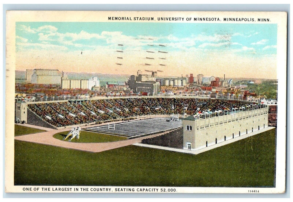 1927 Aerial View Memorial Stadium University Minnesota Minneapolis MN Postcard