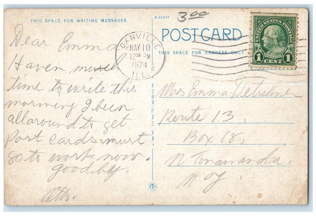 1924 Birds Eye View Memorial Bridge Vermilion River Danville Illinois Postcard