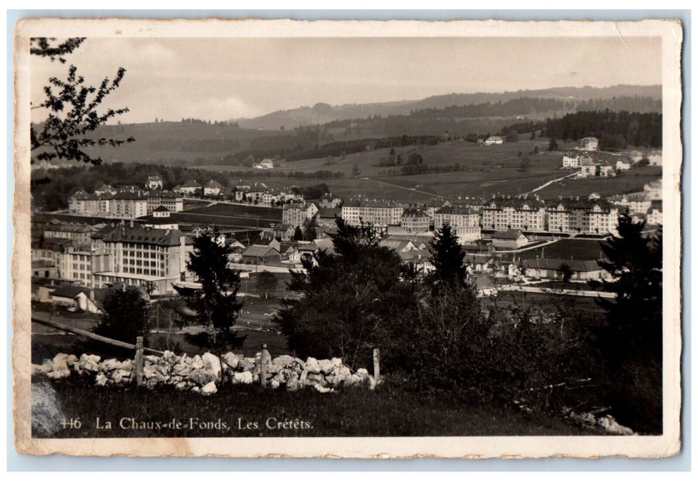 1934 Les Cretets View La Chaux De Fonds Switzerland RPPC Photo Posted Postcard