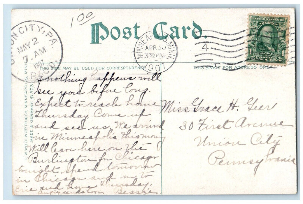 1907 Kenwood Parkway Minneapolis Minnesota MN Union City Pennsylvania Postcard