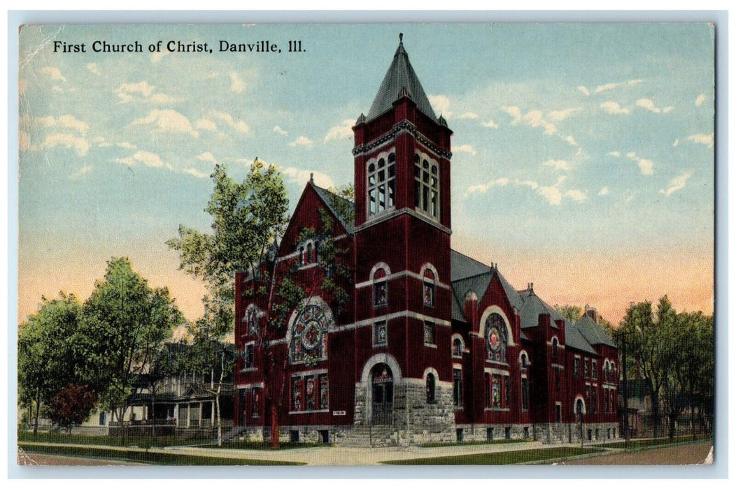 1915 First Church Christ Chapel Exterior Building Danville Illinois IL Postcard