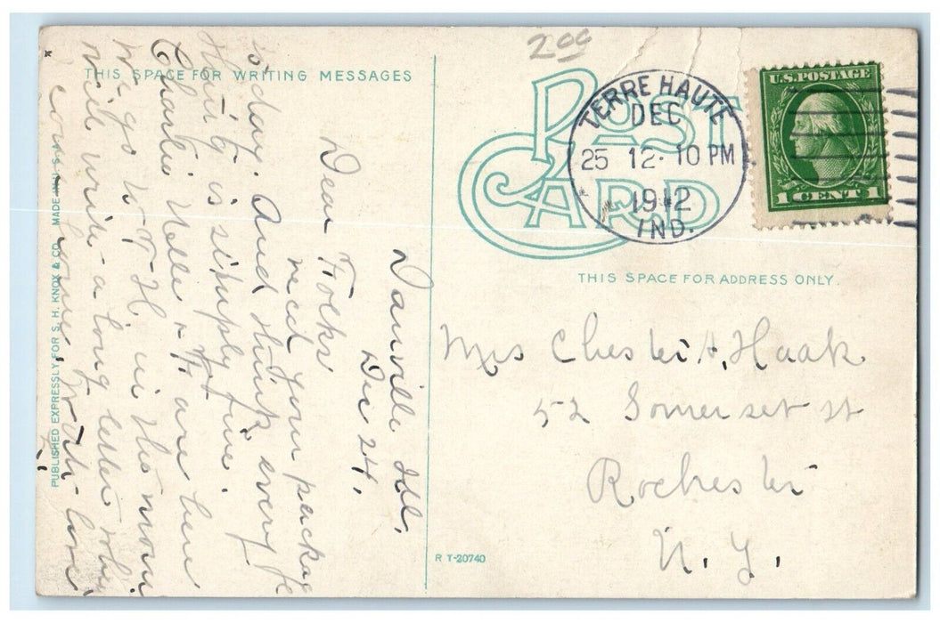1912 Vermillion Street Scene Sidewalk Exterior Road Danville Illinois Postcard