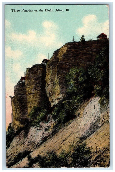 1919 Three Pagodas Bluffs Cliff Mountain Alton Illinois Vintage Antique Postcard