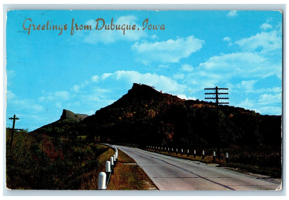 c1950's Greetings From Dubuque Highway Road Hills Trees Dubuque Iowa IA Postcard