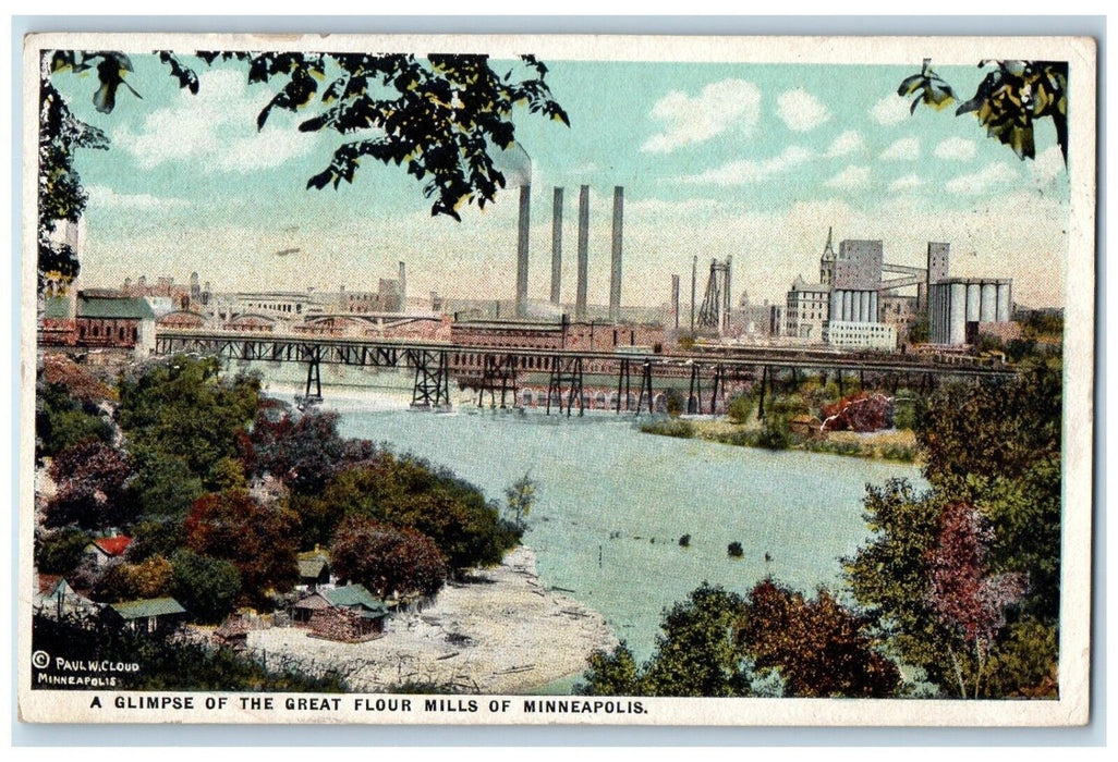 c1945 Overlooking Glimpse Great Flour Mills Minneapolis Minnesota MN Postcard