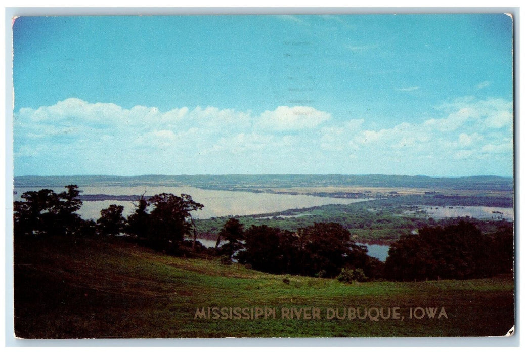 1955 Mississippi River Over Looking Grove Lakes Pond Dubuque Iowa IA Postcard