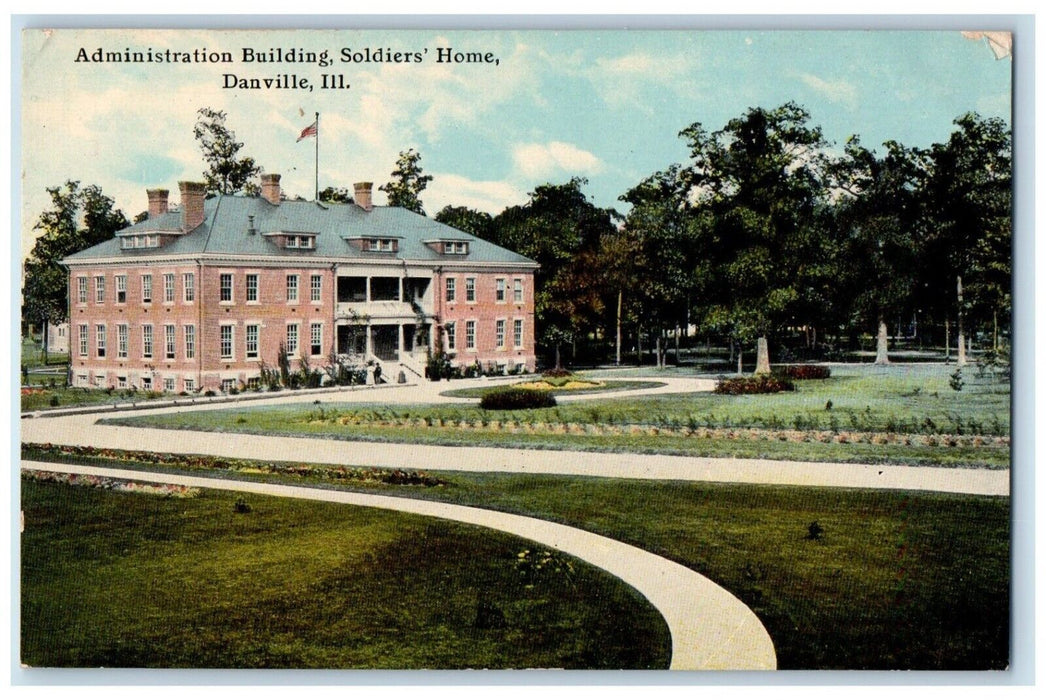 c1910 Administration Building Soldiers Home Exterior Danville Illinois Postcard