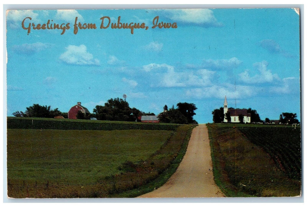 1955 Greetings From Dubuque Dirt Road Plantation Fields Dubuque Iowa IA Postcard