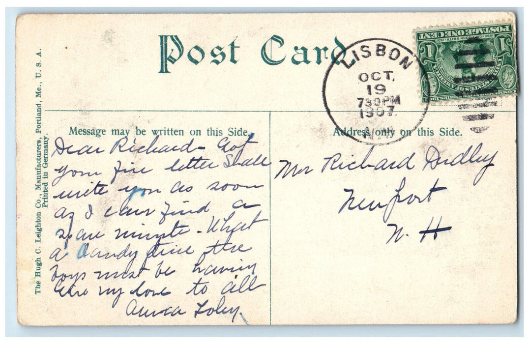 1907 Main Street Lisbon New Hampshire NH Dirt Road Horse Carriage Scene Postcard