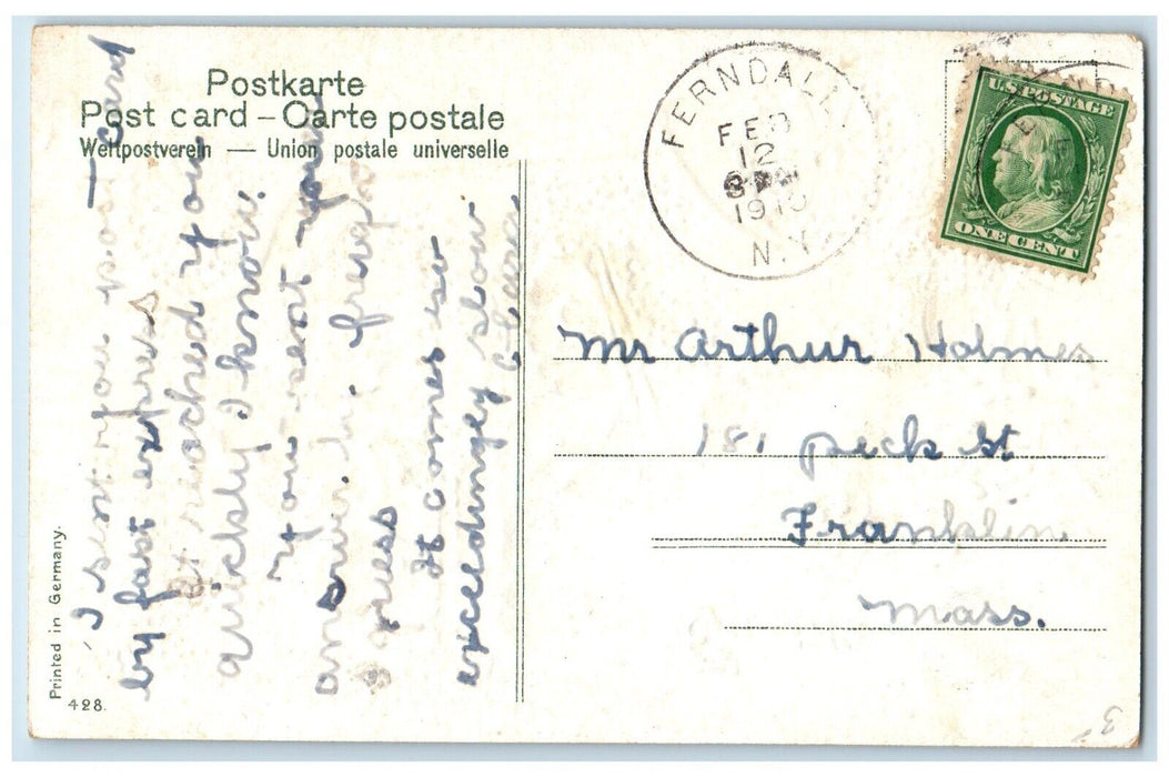 1910 Valentine Message Cupid Driving Car Hearts Pansies Flowers Posted Postcard