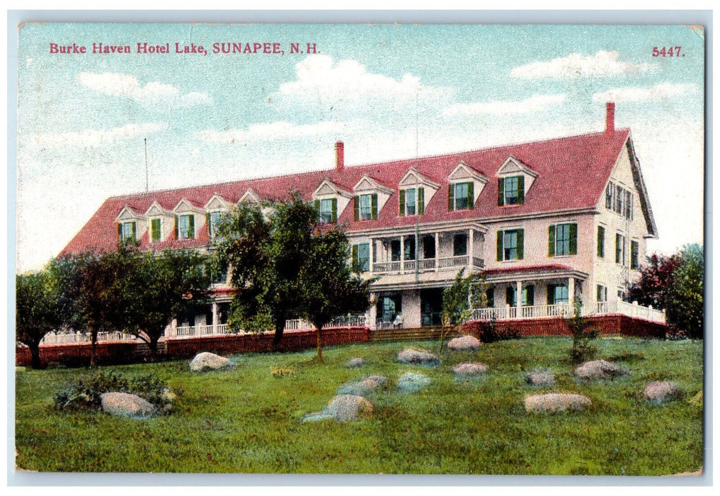 1909 Burke Haven Hotel Lake Exterior Scene Sunapee New Hampshire NH Postcard