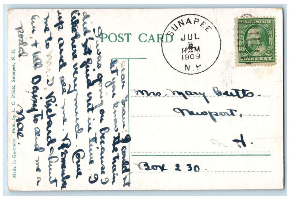 1909 Burke Haven Hotel Lake Exterior Scene Sunapee New Hampshire NH Postcard