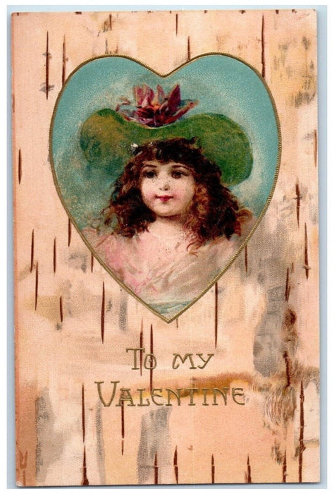 c1905 Valentine Pretty Little Girl Big Hat In Heart Nash Posted Antique Postcard