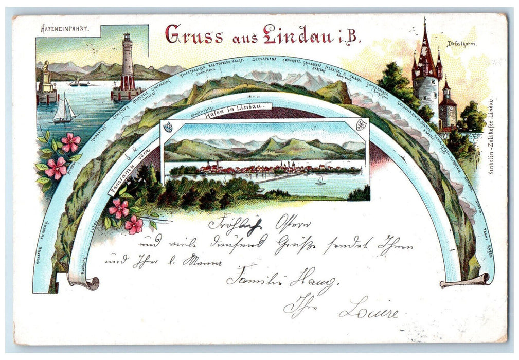 Gruss Aus Lindau iB Panorama Vom Hafeneinfahrt Germany Multiview Postcard