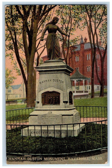 1915 Hannah Duston Monument Statue Park Haverhill Massachusetts MA Postcard