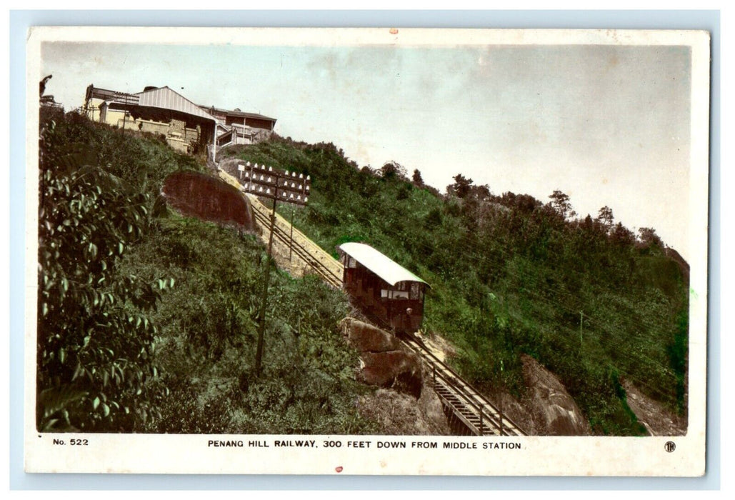 c1920's Penang Hill Railway Train Middle Station Malaysia RPPC Photo Postcard