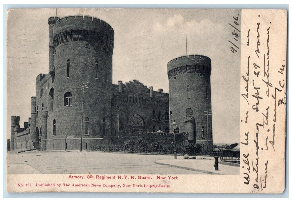 1906 Armory 8th Regiment N. Y. N. Guard New York NY, Salem MA Antique Postcard
