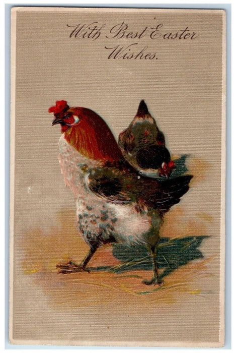 c1910's Easter Wishes Chicken Hen Animal Embossed Unposted Antique Postcard