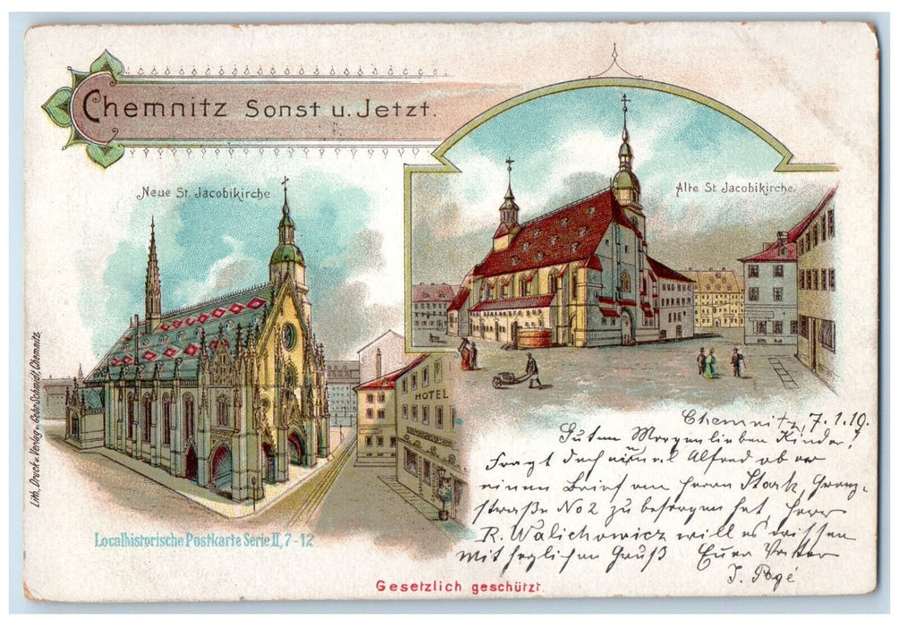 Chemnitz Sonst Jetzt Gesetzlich Geshutzt Germany Multiview Antique Postcard