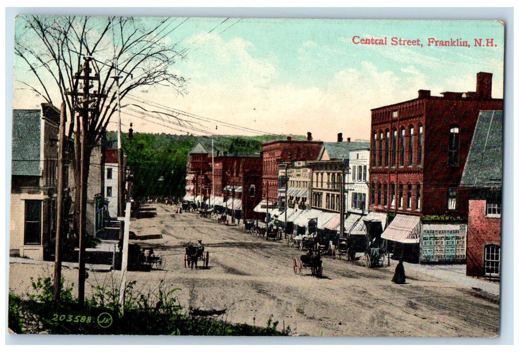 1909 Central Street Store Shop Horse Carriage Franklin New Hampshire NH Postcard