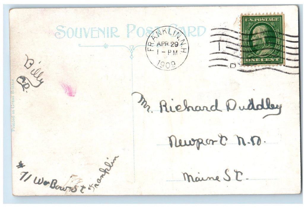 1909 Central Street Store Shop Horse Carriage Franklin New Hampshire NH Postcard