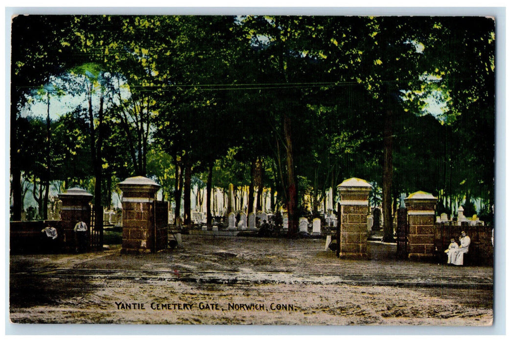 Yantie Cemetery Entrance Gate Norwich Connecticut CT, Trees Showing Postcard