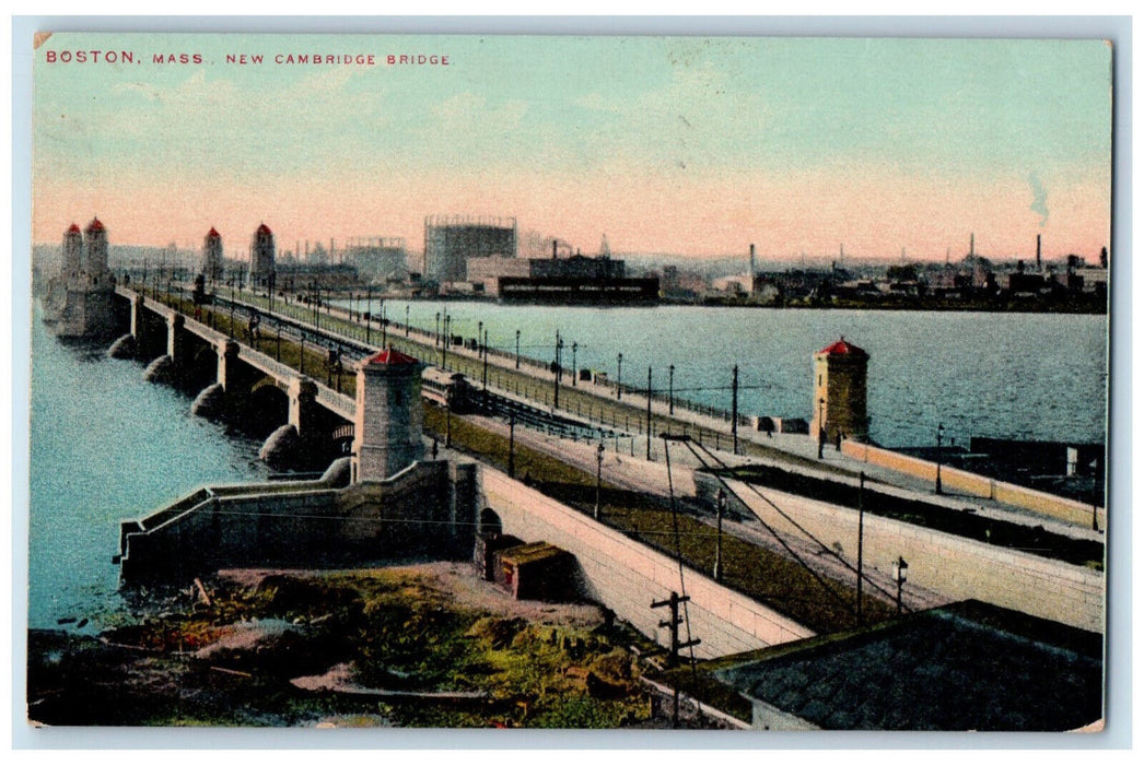 1912 Bird's Eye View Of New Cambridge Bridge Boston Massachusetts MA Postcard
