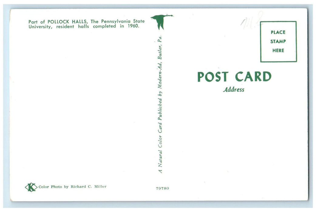 Part of Pollock Halls The Pennsylvania State University Street Cars Postcard