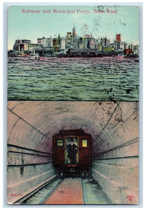 1910 Subway And Municipal Ferry New York NY, Dual View Posted Antique Postcard
