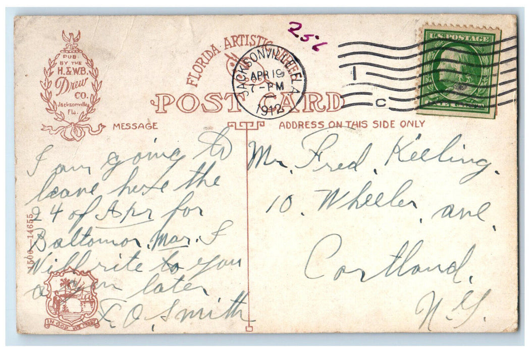 1912 Cocoanut Palm and Fruit Jacksonville FL Florida Artistic Series Postcard