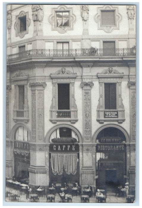 c1920's Cafe Outdoor Restaurant View Milan Italy  RPPC Photo Posted Postcard