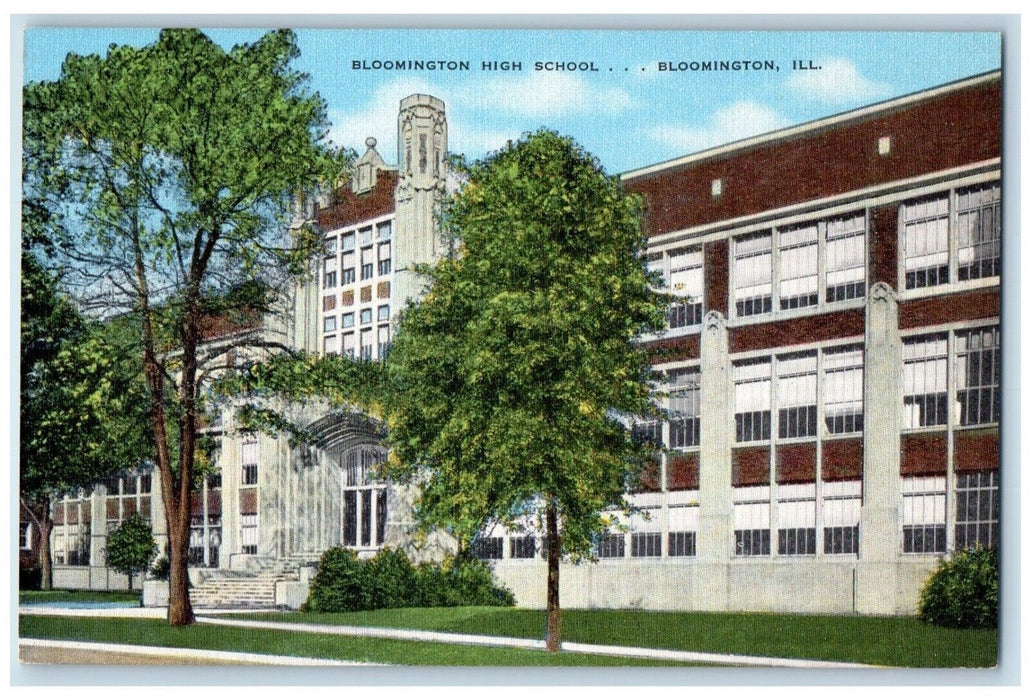 c1940 Bloomington High School Exterior Building Bloomington Illinois IL Postcard