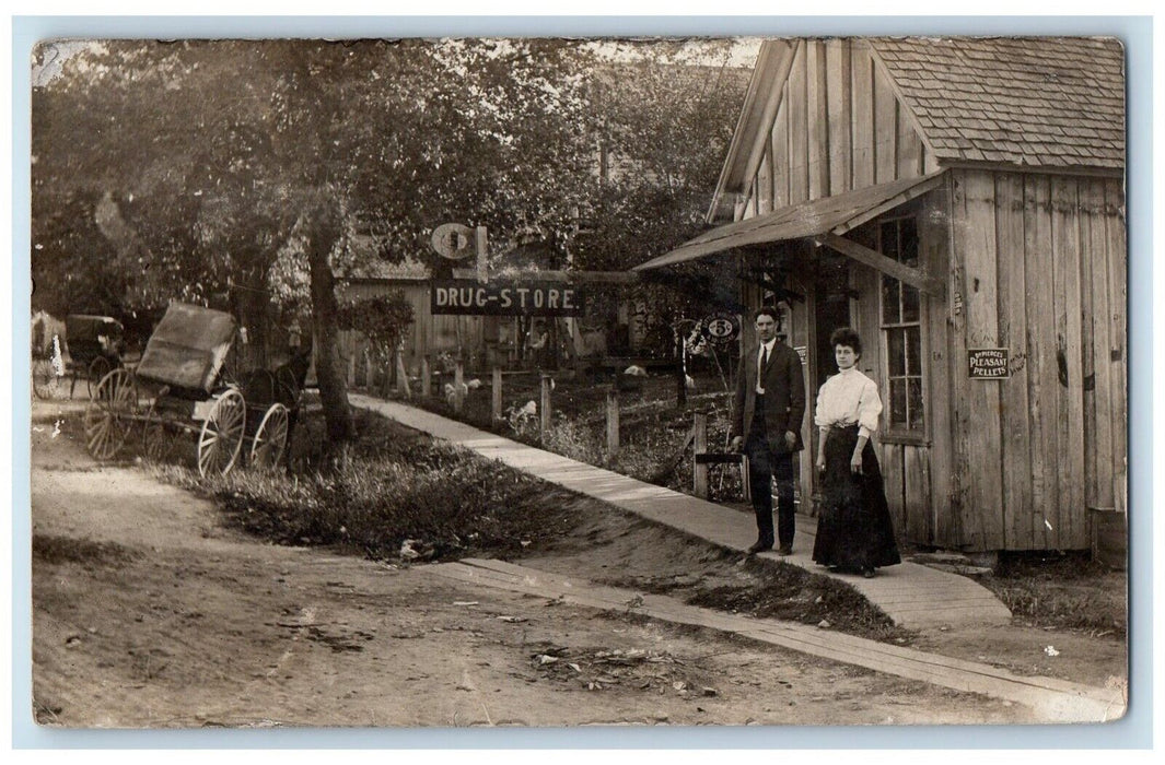 c1910's Drug Store Horse Wagon Bluffton Indiana IN RPPC Photo Antique Postcard