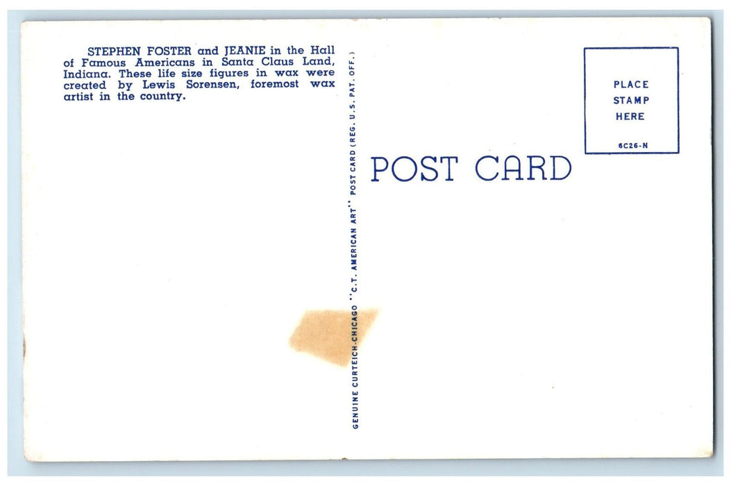 Stephen Foster & Jeanie Hall Of Famous American Santa Claus Indiana IN Postcard