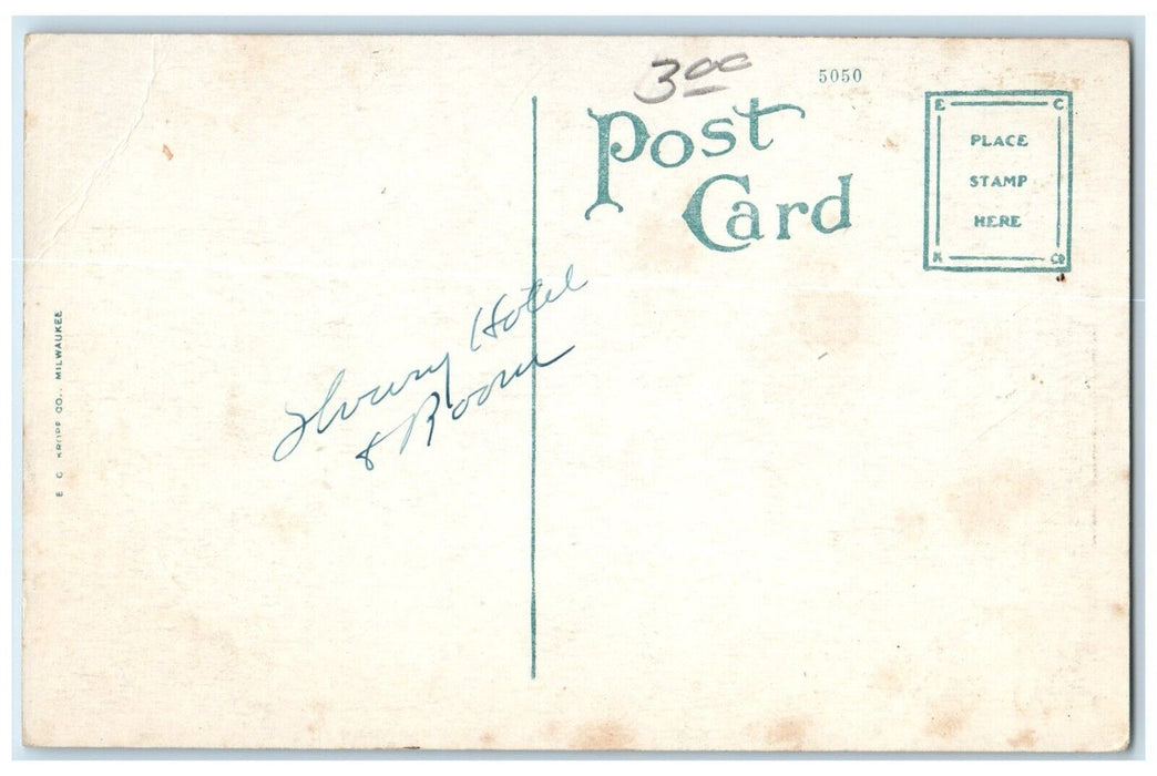 c1910 Broadway Looking North Aurora Illinois City Lights Streetcar IL Postcard
