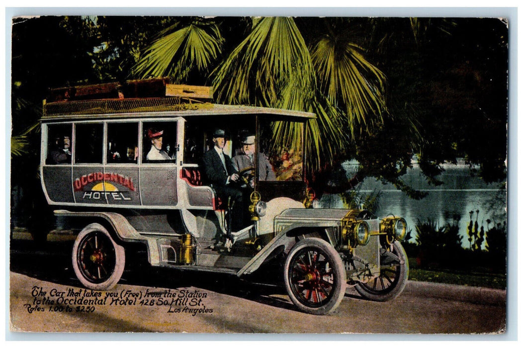 1913 The Occidental Hotel Car Los Angeles California CA Advertising Postcard