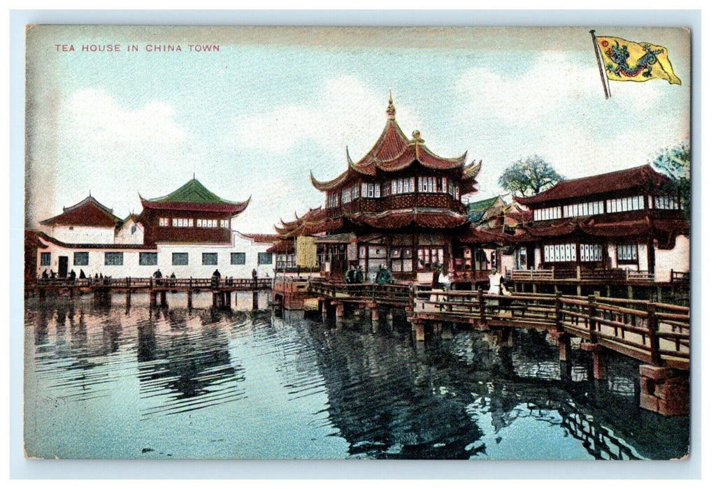 c1910 Tea House China Town Shanghai China Unposted Antique Postcard
