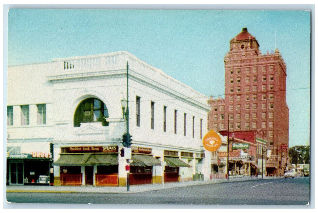 Street Scene In Walla Walla Washington WA, Marcus Whitman Hotel Scene Postcard