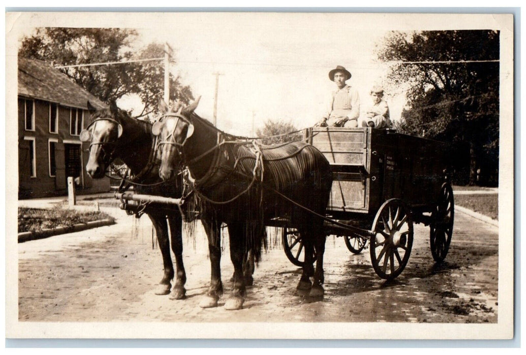 c1910's Horse Carriage Scene Street Tipton Iowa IA RPPC Photo Antique Postcard