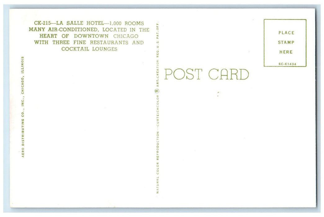 La Salle Hotel Building Pharmacy Car-lined Scene Chicago Illinois IL Postcard