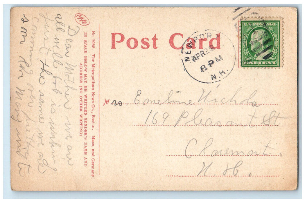 1912 Brewer Fountain And State House Boston Massachusetts MA Antique Postcard