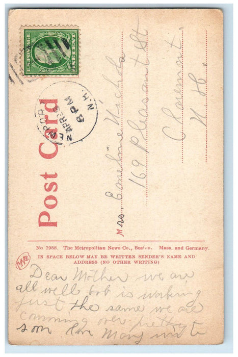 1912 Brewer Fountain And State House Boston Massachusetts MA Antique Postcard