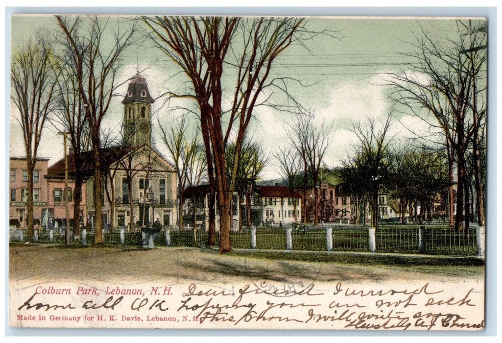 1907 Colburn Park Lebanon New Hampshire NH, Church Tree Scene Antique Postcard