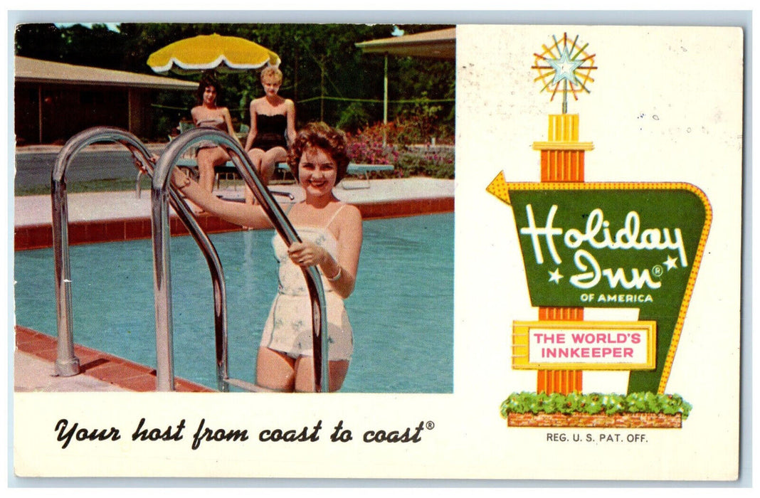 1971 Holiday Inn Swimming Pool Pretty Women Bathing Lake City Florida Postcard