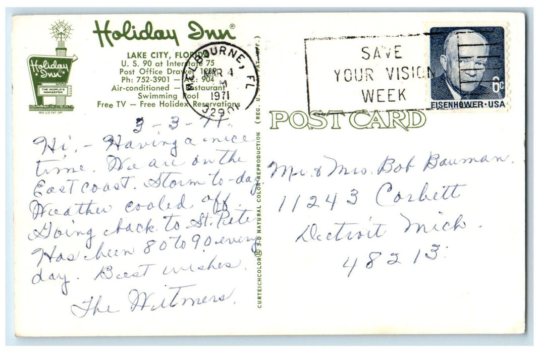 1971 Holiday Inn Swimming Pool Pretty Women Bathing Lake City Florida Postcard