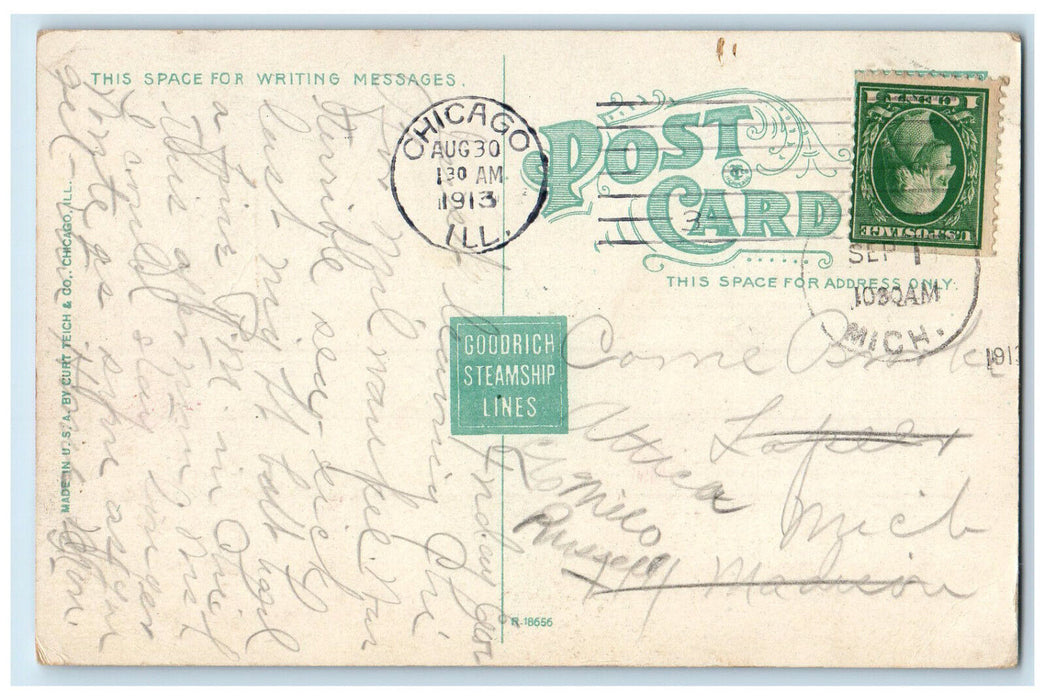 1913 S.S Steamship Indiana Goodrich Transit Company Chicago Illinois IL Postcard