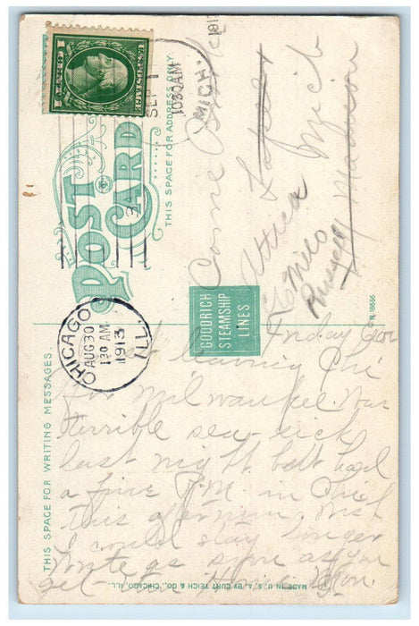 1913 S.S Steamship Indiana Goodrich Transit Company Chicago Illinois IL Postcard
