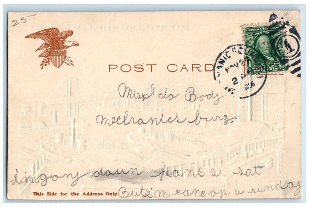 1906 View Of New East River Airbrushed New York NY Embossed Antique Postcard