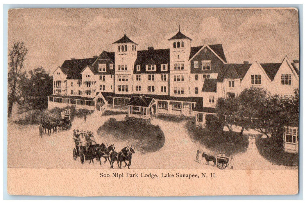 Soo Nipi Park Lodge Lake Sunapee New Hampshire NH Horse Carriage Scene Postcard