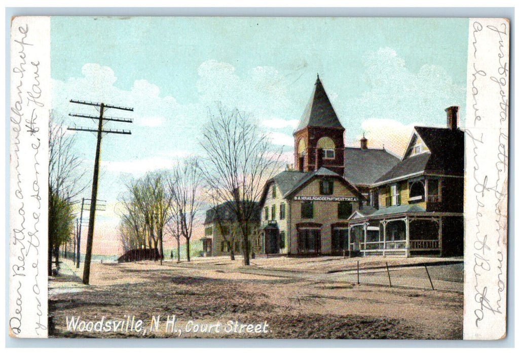 1908 Court Street Woodsville New Hampshire NH, Road Department Y.M.C.A Postcard